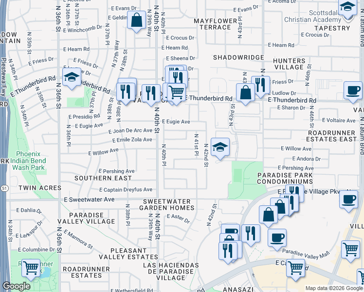 map of restaurants, bars, coffee shops, grocery stores, and more near 13425 North 41st Street in Phoenix