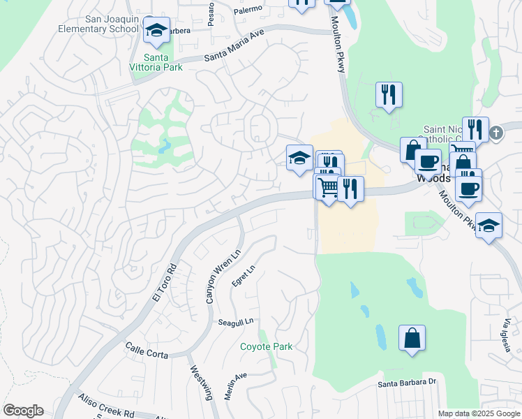 map of restaurants, bars, coffee shops, grocery stores, and more near 3205 Via Buena Vista in Laguna Woods
