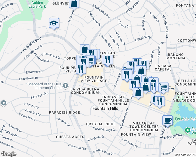 map of restaurants, bars, coffee shops, grocery stores, and more near 13733 Fountain Hills Boulevard in Fountain Hills