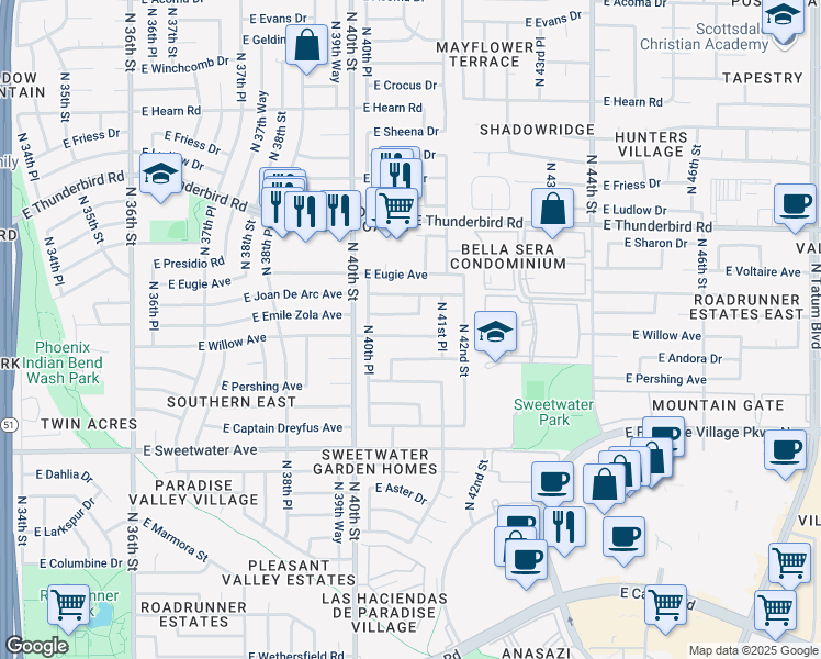 map of restaurants, bars, coffee shops, grocery stores, and more near 13425 North 41st Street in Phoenix