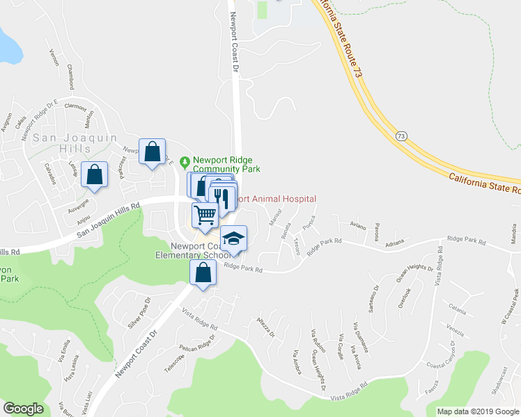 map of restaurants, bars, coffee shops, grocery stores, and more near 14 Tesoro in Newport Beach