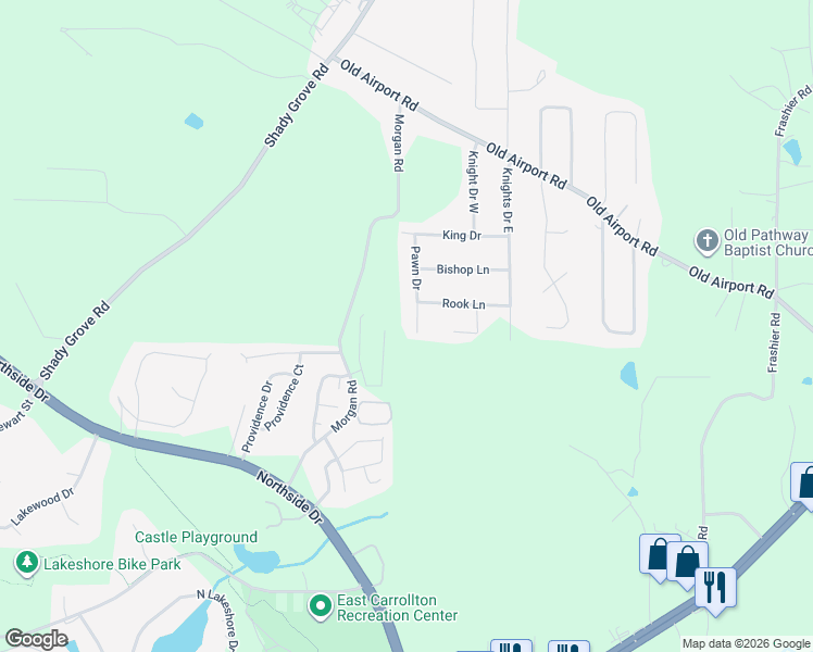 map of restaurants, bars, coffee shops, grocery stores, and more near 65 Pawn Drive in Carrollton
