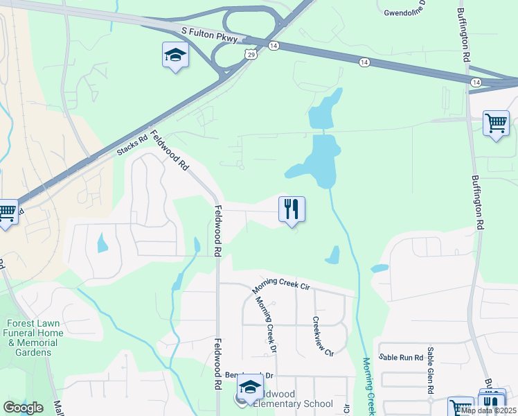 map of restaurants, bars, coffee shops, grocery stores, and more near 3799 Feldwood Place in College Park