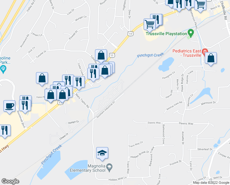 map of restaurants, bars, coffee shops, grocery stores, and more near 3539 Mary Taylor Road in Birmingham