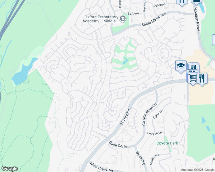 map of restaurants, bars, coffee shops, grocery stores, and more near 5394 Paseo Del Lago in Laguna Woods