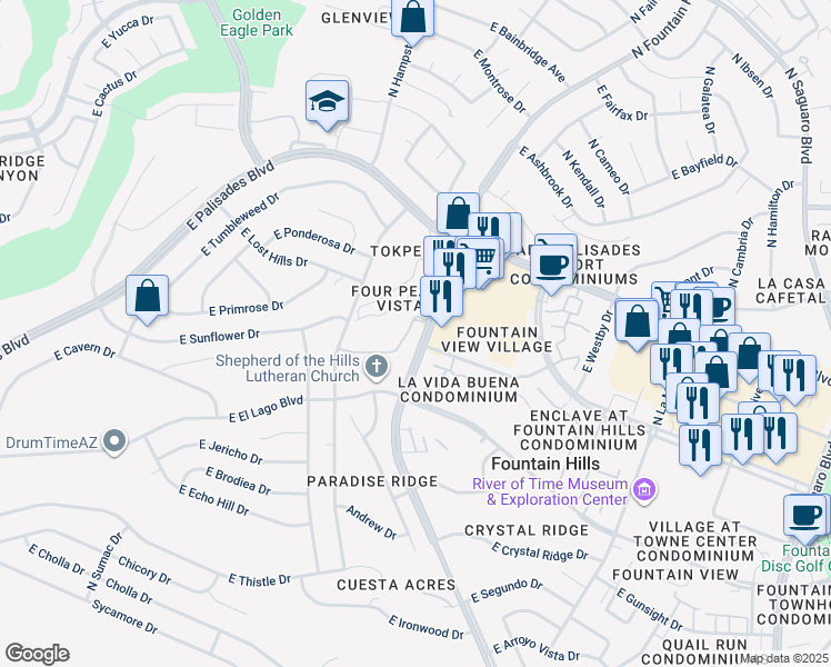 map of restaurants, bars, coffee shops, grocery stores, and more near 13700 North Fountain Hills Boulevard in Fountain Hills