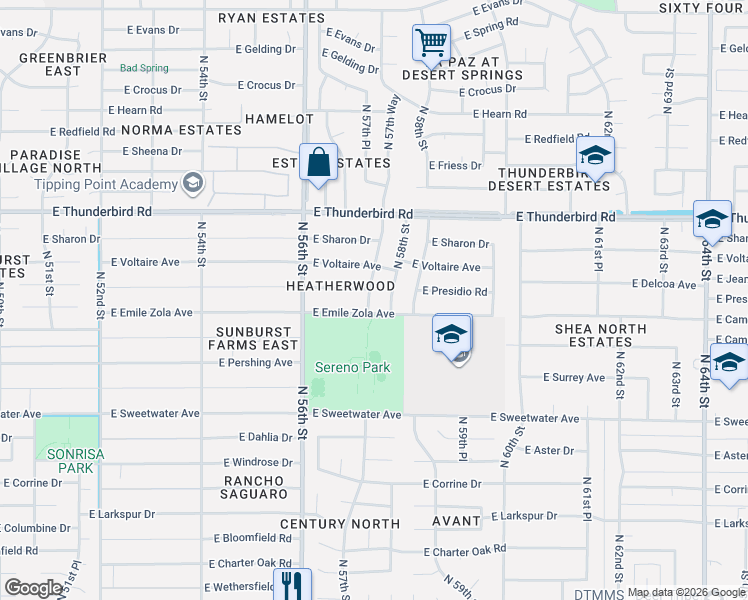 map of restaurants, bars, coffee shops, grocery stores, and more near 13428 North 58th Street in Scottsdale