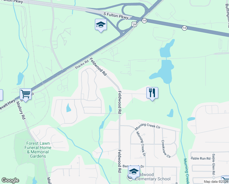 map of restaurants, bars, coffee shops, grocery stores, and more near 5385 Feldwood Road in College Park