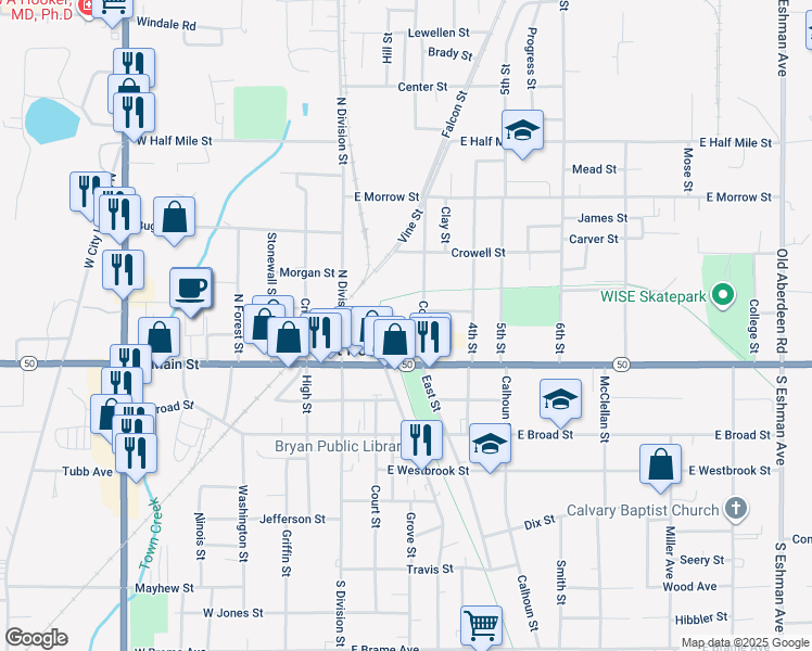 map of restaurants, bars, coffee shops, grocery stores, and more near Catherine "Kitty" Bryan Dill Memorial Parkway in West Point