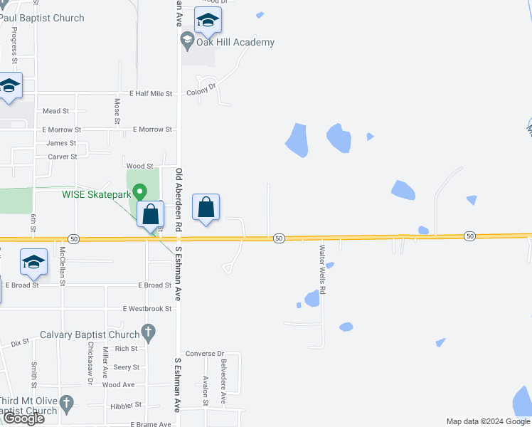 map of restaurants, bars, coffee shops, grocery stores, and more near 147 North Jackson Street in West Point