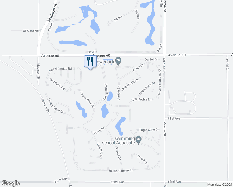 map of restaurants, bars, coffee shops, grocery stores, and more near 60553 Juniper Lane in La Quinta