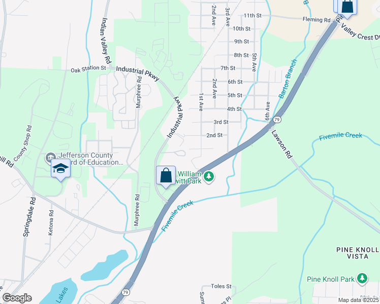 map of restaurants, bars, coffee shops, grocery stores, and more near 6 1st Street in Birmingham