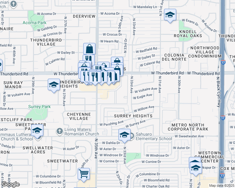 map of restaurants, bars, coffee shops, grocery stores, and more near 1032 West Joan De Arc Avenue in Phoenix