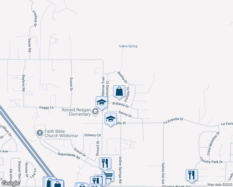 map of restaurants, bars, coffee shops, grocery stores, and more near 24101 Esmeralda Court in Wildomar