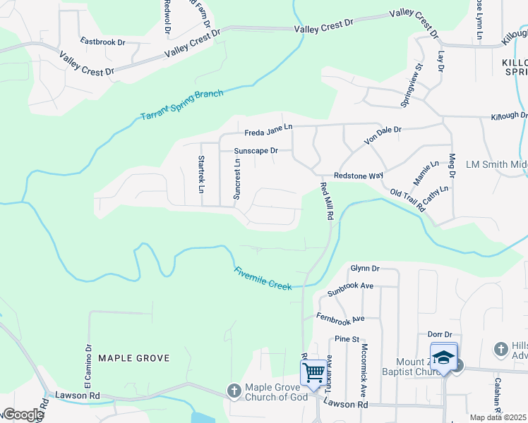 map of restaurants, bars, coffee shops, grocery stores, and more near 48 Sunburst Drive in Birmingham