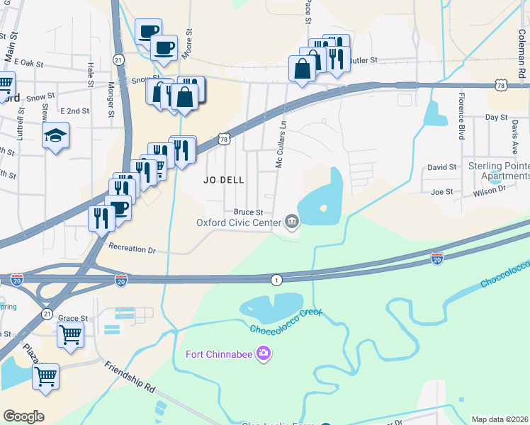 map of restaurants, bars, coffee shops, grocery stores, and more near 1027 Bruce Street in Oxford