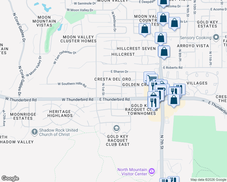 map of restaurants, bars, coffee shops, grocery stores, and more near 121 East Eugie Avenue in Phoenix
