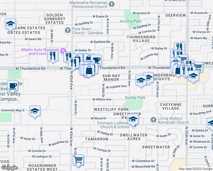 map of restaurants, bars, coffee shops, grocery stores, and more near 4034 West Sharon Avenue in Phoenix
