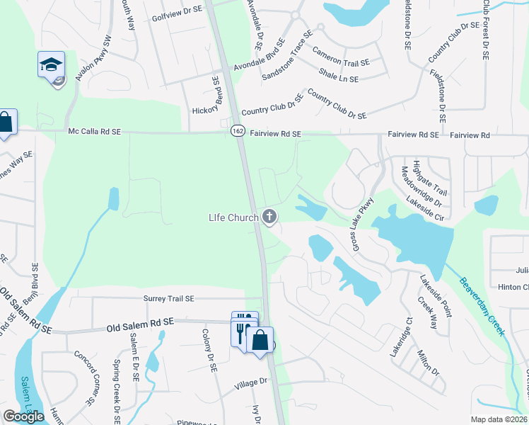 map of restaurants, bars, coffee shops, grocery stores, and more near Veterans Ind Drive in Conyers