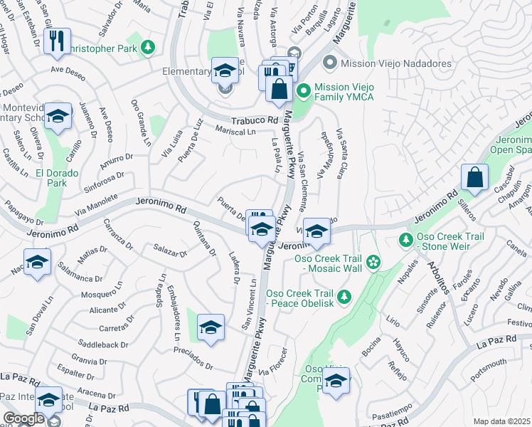 map of restaurants, bars, coffee shops, grocery stores, and more near 24411 Macedo Drive in Mission Viejo