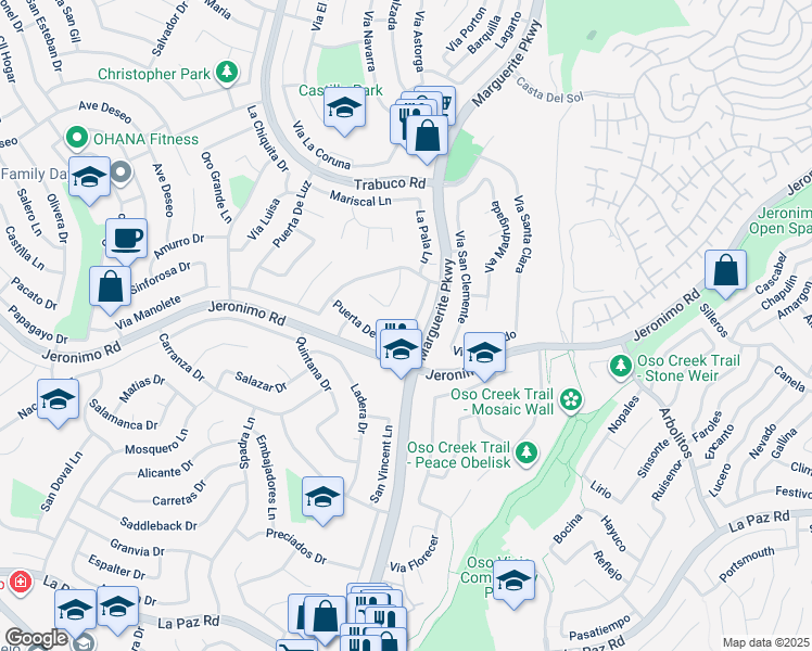 map of restaurants, bars, coffee shops, grocery stores, and more near 24411 Macedo Drive in Mission Viejo