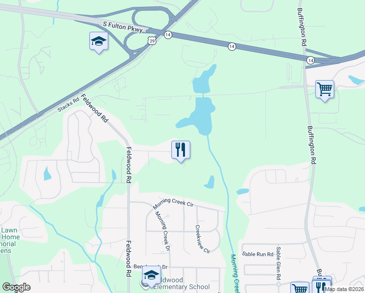 map of restaurants, bars, coffee shops, grocery stores, and more near 3755 Feldwood Place in College Park