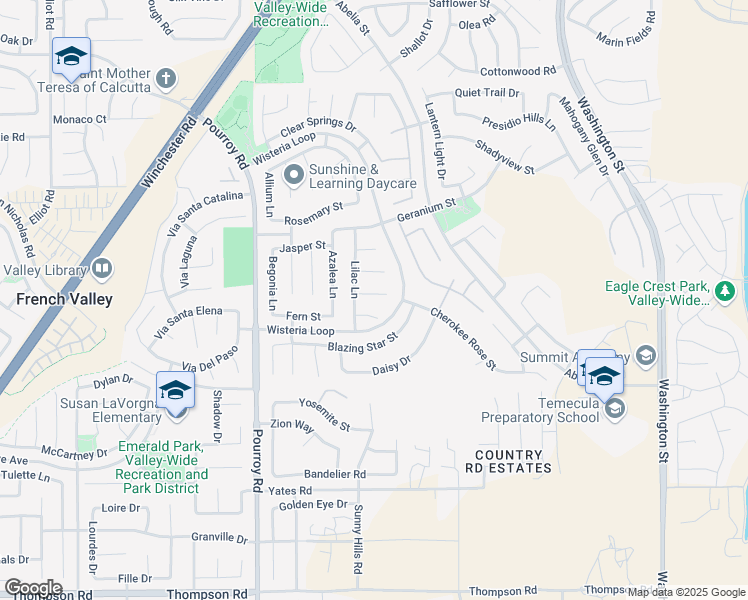 map of restaurants, bars, coffee shops, grocery stores, and more near 32295 Pink Carnation Court in Winchester