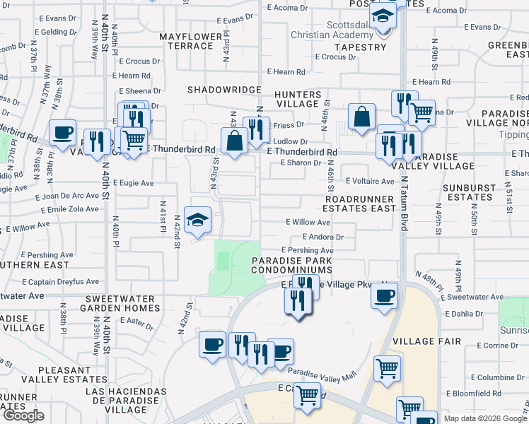 map of restaurants, bars, coffee shops, grocery stores, and more near 13440 North 44th Street in Phoenix