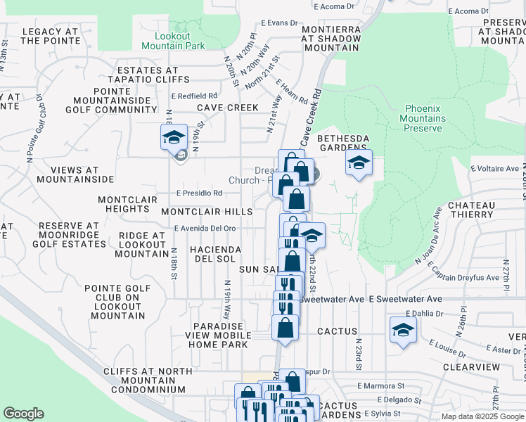 map of restaurants, bars, coffee shops, grocery stores, and more near 13420 North 21st Place in Phoenix