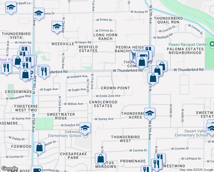 map of restaurants, bars, coffee shops, grocery stores, and more near 7014 W Eugie Ave in Peoria