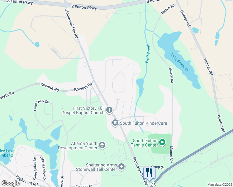 map of restaurants, bars, coffee shops, grocery stores, and more near 5460 Forest Downs Circle in College Park