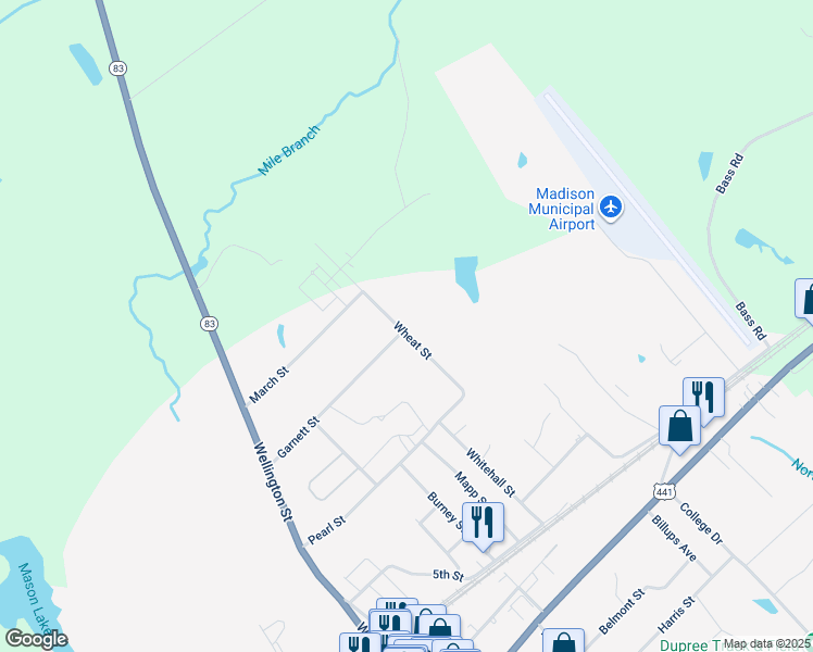 map of restaurants, bars, coffee shops, grocery stores, and more near 1200 Wheat Street in Madison