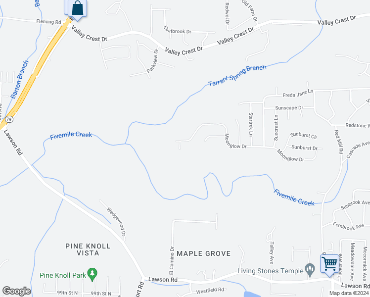 map of restaurants, bars, coffee shops, grocery stores, and more near 1105 Mercury Lane in Birmingham