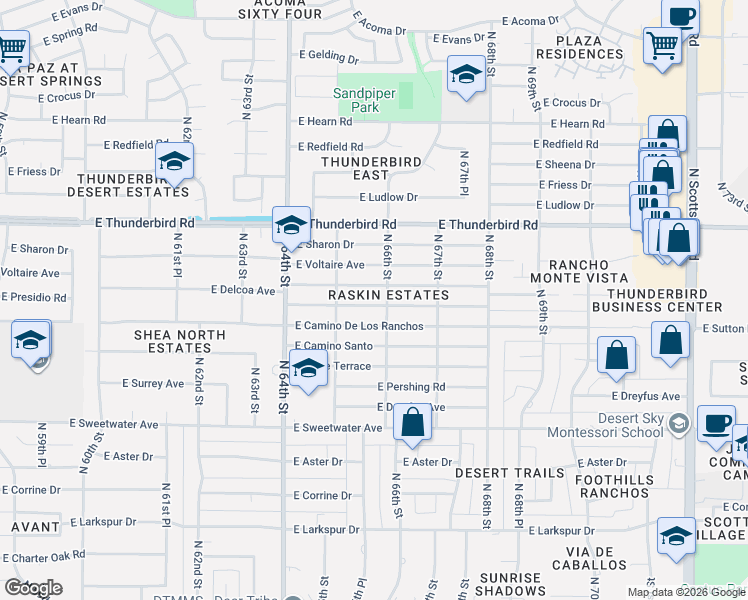 map of restaurants, bars, coffee shops, grocery stores, and more near 6547 East Jean Drive in Scottsdale