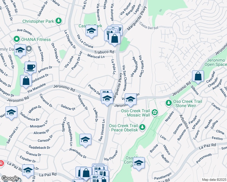 map of restaurants, bars, coffee shops, grocery stores, and more near 24392 Macedo Drive in Mission Viejo