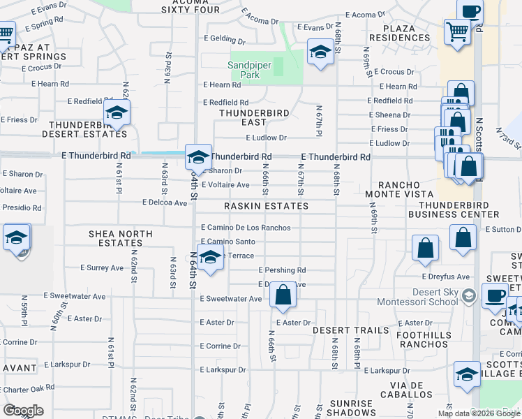 map of restaurants, bars, coffee shops, grocery stores, and more near 6547 East Jean Drive in Scottsdale