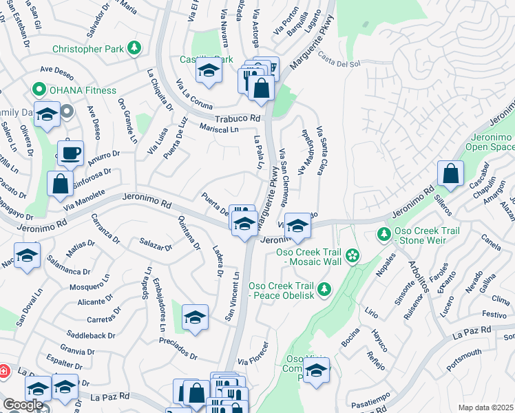 map of restaurants, bars, coffee shops, grocery stores, and more near 24392 Macedo Drive in Mission Viejo