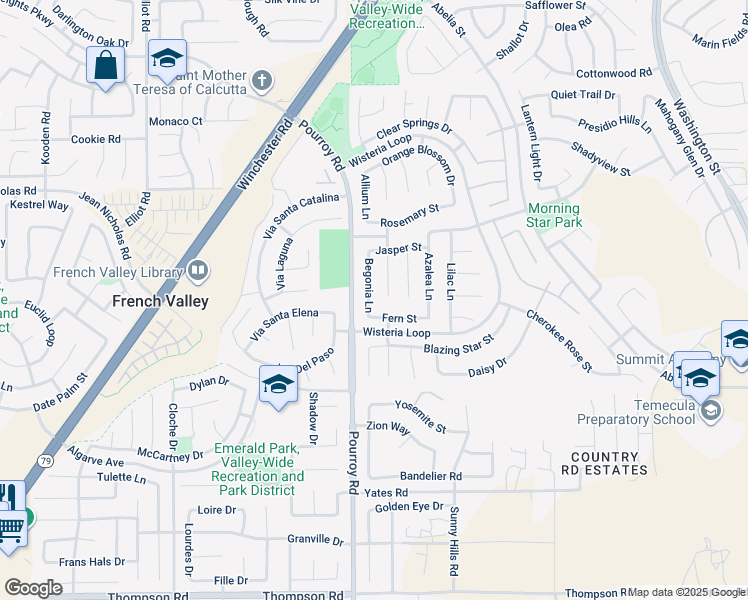 map of restaurants, bars, coffee shops, grocery stores, and more near 35272 Begonia Lane in Winchester