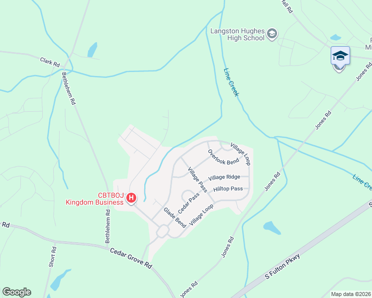 map of restaurants, bars, coffee shops, grocery stores, and more near 5839 Village Loop in Fairburn