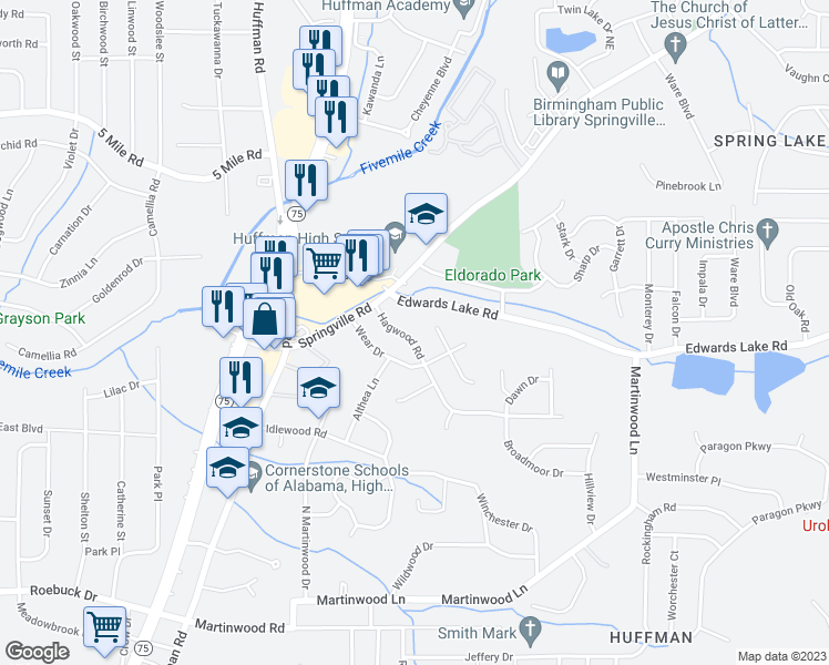 map of restaurants, bars, coffee shops, grocery stores, and more near 824 Hagwood Road in Birmingham