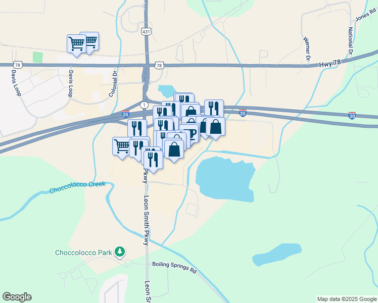map of restaurants, bars, coffee shops, grocery stores, and more near 400 Oxford Exchange Boulevard in Oxford