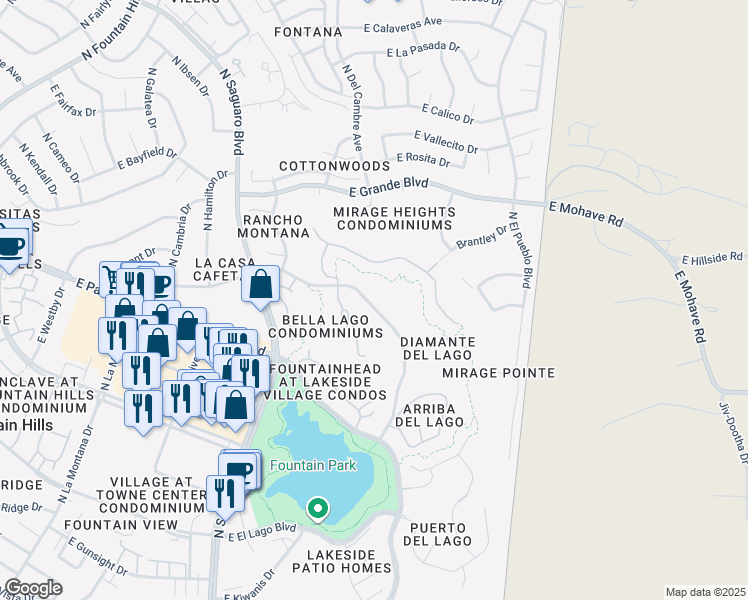 map of restaurants, bars, coffee shops, grocery stores, and more near 13507 Vista Del Lago in Fountain Hills