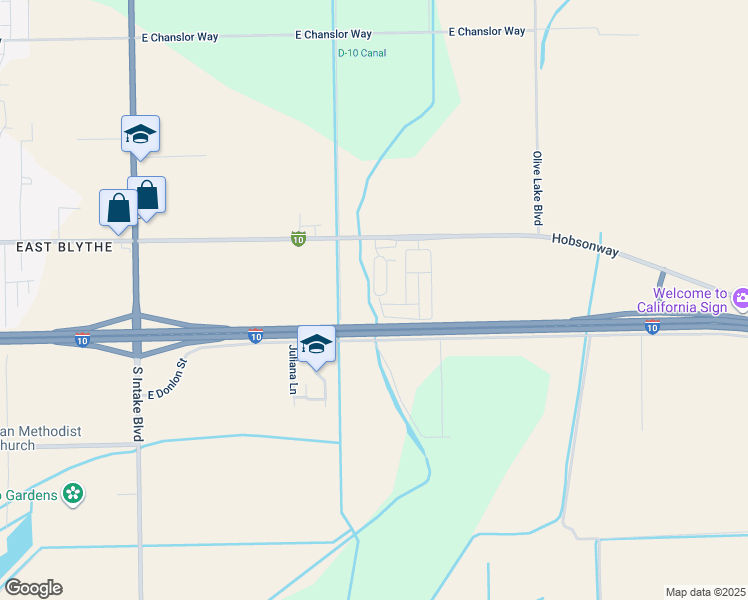 map of restaurants, bars, coffee shops, grocery stores, and more near 2450 East Hobsonway in Blythe