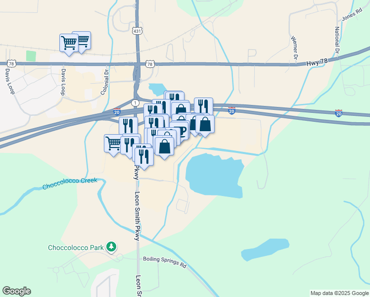 map of restaurants, bars, coffee shops, grocery stores, and more near 400 Oxford Exchange Boulevard in Oxford