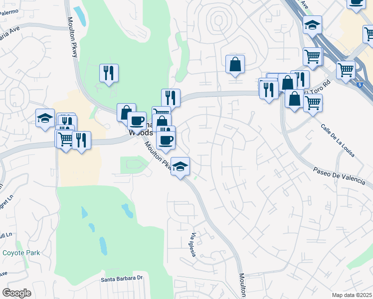 map of restaurants, bars, coffee shops, grocery stores, and more near in Laguna Woods