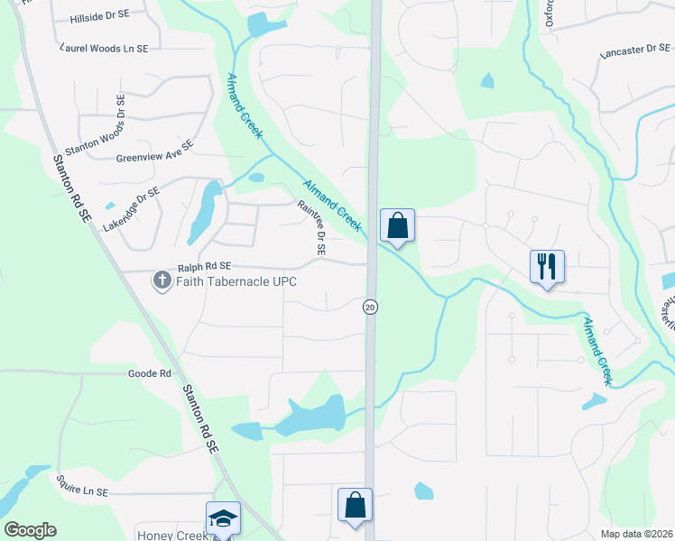 map of restaurants, bars, coffee shops, grocery stores, and more near 903 Ralph Road Southeast in Conyers
