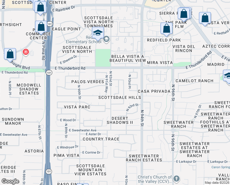 map of restaurants, bars, coffee shops, grocery stores, and more near 9265 East Voltaire Drive in Scottsdale
