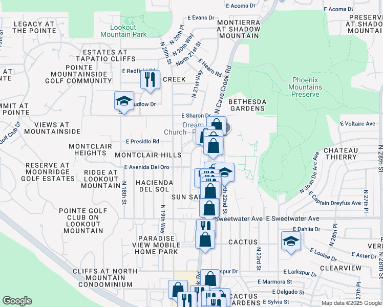 map of restaurants, bars, coffee shops, grocery stores, and more near 13420 North 21st Place in Phoenix
