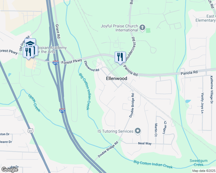 map of restaurants, bars, coffee shops, grocery stores, and more near in Ellenwood