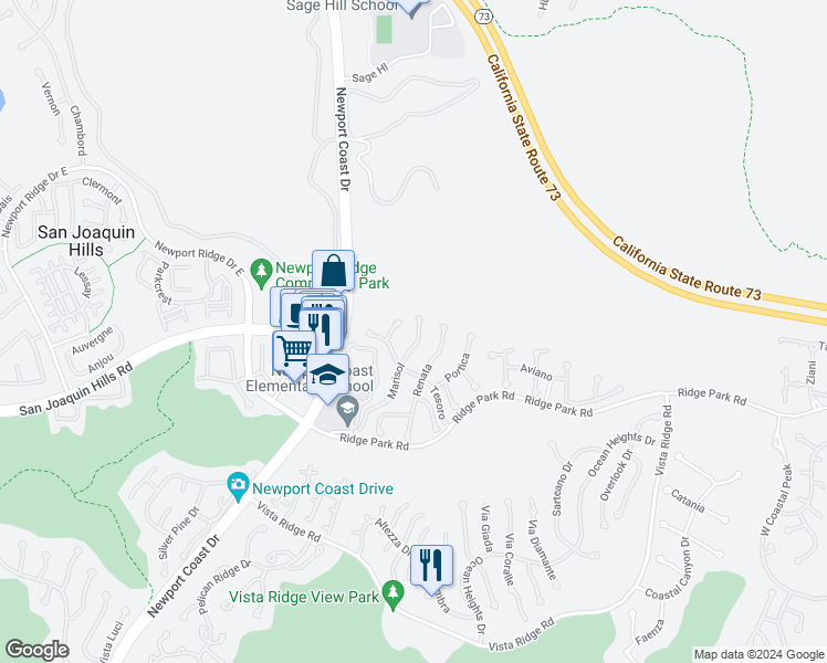 map of restaurants, bars, coffee shops, grocery stores, and more near 9 Marisol in Newport Beach